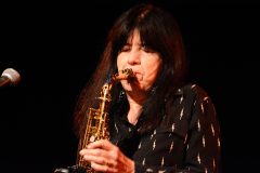 Accomplished musician, poet and playwright, Joy Harjo played her saxophone, 