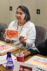 Southern Ute elder Arlene Millich guides participants to find their personal voice and artistic expression though mastery of watercolor techniques.  