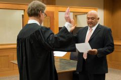 Inside the Southern Ute Tribe’s Courtroom, Edward Box III was sworn in for his second appointed term as the Gaming Commissioner by Judge Paul Whistler, Thursday, April 5.