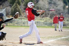 Ignacio’s Kruz Pardo (6) launches a 2-RBI triple during the fifth inning of a 10-9 road loss at Dolores on Saturday, April 21. Batting leadoff, Pardo finished 2-for-4 – also including a walk and a 3-RBI double – with one run scored and six knocked in.