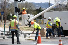 Construction workers remove and replace pavement markings so the intersection of CR 517 and CR 172 is properly reconfigured for traffic flow, while also pulling and installing wire for the traffic light. The traffic light has now been operational as of Tuesday, April 17. The new signal is the fourth stoplight to be installed on CR 172 and Goddard Ave to meet the demands of development, and the increase of vehicle traffic on the reservation and throughout Ignacio.
