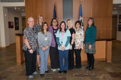 Southern Ute Clinic nurses and staff members stand together for a photo in the Hall of Warriors for a photo in recognition of Nurses Appreciation Week, which is held at the beginning of May 
each year. 

