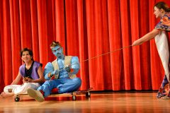 Aladdin and the Genie, who is played by Bryce Finn, take a magic carpet ride at the IHS presentation of Aladdin in the High School Auditorium, May 21, 2018.

