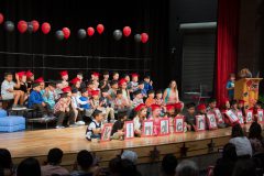 The kindergarten classes sit together and sing a song, bidding farewell to their grade at the graduation on Thursday, May 17 in the Ignacio High School Auditorium. 

