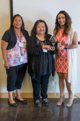 Vice Chairman, Cheryl A. Frost stands with the Diabetes Patient Coordinator Shaw Marie Tso and Shining Mountain Health and Wellness Program Manager, Morgann Box at the Native American Women’s Health Summit where the Southern Ute Indian Tribe was awarded for their commitment and dedication to Native American Women’s Health by the Colorado Department of Public Health and Environment on Thursday, June 7. 