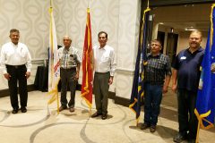 Representing Ute veterans, Rudley Weaver and Gordon Hammond help bring in the colors at the Hyatt Regency in Albuquerque, N.M.