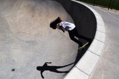 In an expedition to Farmington’s skate park, hosted by SunUte Recreation, Demetrius Adams enjoys some practice while in the dry pool on Thursday, June 21. 