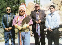 10 years ago, Southern Ute Chairman,Clement Frost, Boyd Lopez of the Ute Mountain Ute Tribe, Southern Ute Executive Officer, Bryon Red and Executive Secretary of the Colorado Commission of Indian Affairs, Ernest House, Jr., join Colorado Lieutenant Governor, Barbara O’Brien and other dignitaries in a blessing of the Pepsi Center in Denver, Colo., on Friday, July 25, 2008. 

