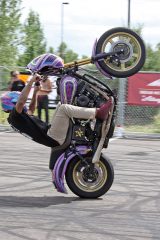 The Speed-Kings Cycles of Riverside, Calif. showcased their two-wheeled talents of wheelies, donuts and burnouts at the Sky Ute Casino Resort, Friday, Aug. 31, as part of the Four Corners Motorcycle Rally, which is now owned and operated by Harley Davidson of Durango, Colo.