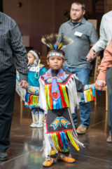 Southern Ute Brave, Levi Lopez dances to the beat of Yellow Jacket, during a round dance song with members of the Growth Fund who are attending the 2018 Environmental Health and Safety Retreat on Wednesday, Oct. 10.  
