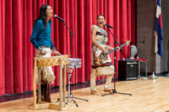Brother and sister, Jeneda and Clayson Benally of Sihasin perform on the Ignacio High School auditorium stage on Tuesday, Oct. 9. Sihasin is the sibling’s unique brand of music that combine traditional Navajo and contemporary instruments. 

