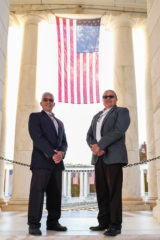 Southern Ute Veterans Association representatives, Raymond Baker, (U.S. Navy Retired), and Bruce LeClaire, (U.S. Army), pay a visit to the Tomb of the Unknown Solider in the historic Arlington National Cemetery, Washington D.C., Thursday, Nov. 8.