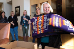 A farewell reception was held for the retirement of Linda Winkler, Friday, Oct. 26. Winkler has worked for the Tribe for 12 years, first in the finance department and then with the Tribal Health Clinic. She received a Pendleton blanket, richly colored in a deep purple, her favorite color. 