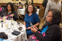 Southern Ute Vocational Rehab Team, Louise Wilson, Bobbie Rosa and Misha Weaver take a closer look at the products that came in their goodie bags from the Women’s Wellness Lunch that was held in the SkyUte Casino Resort on Monday, Oct. 29 by the Shining Mountain Health and Wellness department. 
