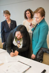 Vice Chairman, Cheryl Frost signs a new memorandum of understanding for a new State-Tribal Consultation while attending the Colorado Commission of Indian Affairs second quarterly meeting on Friday, Dec. 7. 