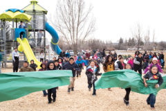 Students from the Southern Ute Indian Montessori Academy help to dedicate the park on Monday, Dec. 17. 