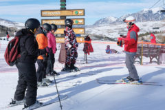 Advanced skiers, l-r: Clessa Eyetoo, Zane Olguin, K’ai Whiteskunk and Kyle Rima, get ready to take to the slopes of Telluride Ski Resort on Saturday, Dec. 15. 