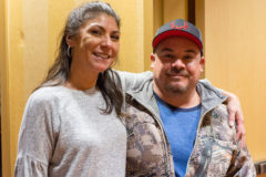 Councilwoman Lorelei Cloud and Julian “Jube” Baker catch up with one another during the orientation for the 2019 Cow Elk Hunt. This hunt is opened to tribes from across Indian Country each year. 