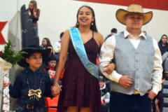 Ignacio senior Divine Windy Boy was named 2019 SnowComing Queen at halftime, during the Bobcat boys’ basketball game versus Norwood Saturday evening, Jan. 12, while classmate Lucas Roderick (right) was named King.  Senior Class First Attendants were Dustin Sanchez and Heile Pearson, and Second Attendants were Geovonnie Dorsey and Fernanda Tavares.  Also included in IHS’ Winter Royalty were: Freshman Class—Gabe Tucson and Avaleena Nanaeto; Sophomore Class—Bryce Finn and Jayden Brunson; Junior Class—Elco Garcia, Jr., and Elizabeth Valdez.