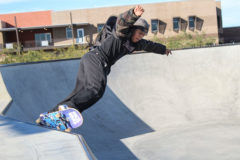 Southern Ute tribal member Nate Hendren “rides the bowl” on recent exploratory trip to the Salt River Pima–Maricopa Indian Community, Ariz., in an effort to gather skate park knowledge first hand. 
