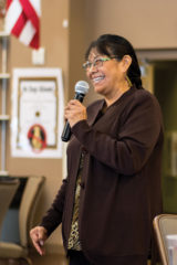 Southern Ute elder Marjorie Borst regaled her audience with a tale from an African safari, where she fell and unknowingly broke her foot, which was wrapped and bandaged for the remainder of the two-week expedition — only to find out it was fractured once she returned home at the end of the trip. The doctor said she must be one tough “cookie.” 