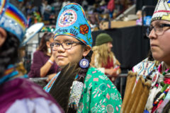 Jr. Miss Southern Ute, Autumn Sage dances with royalty from across Indian Country at the annual Denver March Powwow. 