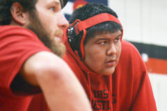 Seen zoning in his task, along with assistant coach Cody Haga, during the 2017-18 season; Ignacio junior heavyweight Randy Herrera was named All-San Juan Basin League after a much improved 2018-19 campaign.