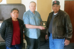 Southern Ute Veterans Association members Rod Grove and Howard Richards Sr. receive an award at VFW post 4031 in Durango, Colo. for their dedication and support of veterans, Monday, March 18.