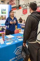 Boys & Girls Club Behavior Coordinator, Journii Nez shares information about BGC with interested students at the annual Career Fair on Wednesday, April 17 which was hosted at the Ignacio High School. 