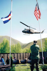 On Saturday morning May 22, 2004 — Southern Ute Tribal Chairman Howard D. Richards, Sr. addressed those gathered in Aspen, Colorado’s Rio Grande Park to view the Vietnam Veterans’ Traveling Memorial Wall. The four-day event was free and open to the public.  

This photograph was previously unpublished.
