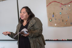 Cultural Outreach Coordinator for SASO, Kelsey Lansing welcomes students, families and volunteers who attended the Sing Our Rivers Red earring workshop at Fort Lewis College on Thursday, April 4. The workshop was held to bring awareness of Missing and Murdered Indigenous Women.  

