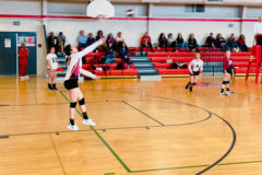 Southern Ute tribal member, Grace Gonzales gets into the action with a serve on her hometown court during the Diggin’ it USA Volleyball Tournament, Saturday, April 6.