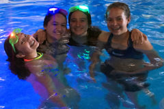 Ada-Rene Cruz, Sierra Red, Laci Brunson and Bella LeMasters attend the Glow-in-the-Dark Pool Party on Wednesday, April 17. The pool party was hosted by the Boys & Girls Club of the Southern Ute Indian Tribe. They provided the kids with pizza, music and glow-in-the-dark goodies.