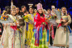 In front of a sold-out audience on Saturday, April 27, Cheyenn Kippenberger (center) of the Seminole Tribe of Florida was crowned the 36th Miss Indian World. Kippenberger was one of 17 contestants vying for the title. 


