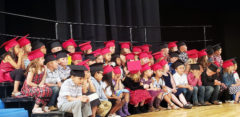 The Kindergarten Graduation was held on the evening of Wednesday, May 15, at the Ignacio High School Auditorium. Pictured are 45 kindergarteners listening to a speech from Principal Barb Fjerstad. 