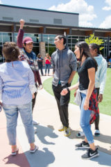 All four state bound athletes: Jonas Nanaeto, Elco Garcia, Jr., Lexy Young and Charlize Valdez share a high five before leaving to the CHSAA State Championships in Lakewood, Colo. on Wednesday, May 15.  