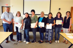Southern Ute Tribal Council members, Lorelei Cloud and Cedric Chavez were on hand to award Southern Ute Indian Montessori Academy (SUIMA) teacher certificates and awards in Ute Challenge. The goal of the challenge, is to encourage and empower the SUIMA staff to use their Ute language in every classroom all the time.