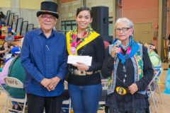 Charnele Matthews, a young Navajo woman was this year’s recipient of the Box Family Scholarship. She is currently working on obtaining her nursing degree at the Pueblo Community College in Durango, Colo. Eddie Box Jr. and Betty Box presented the scholarship check to her at the Bear Dance Powwow on Saturday, May 25 in the SunUte Community Center. 