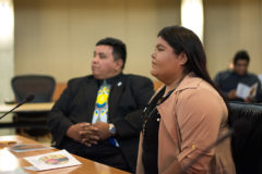 Breanna Pinnecoose was named as the 2019 recipient of the Elbert J. Floyd scholarship award for her commitment to education and academic excellence; pictured her with her Father, Marvin Pinnecoose in Tribal Council chambers on Thursday, May 30.  Pinnecoose is currently working on her Associates Degree at the Collage of Southern Nevada, in the field of Hospitality Management, she hopes to transfer to UNLV by 2020. She is interested in then furthering her education in Pasadena, Calif. at the Institute of Culinary Education.  