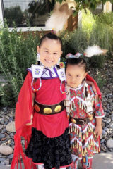 Southern Ute tribal members, Shayne and Malia White Thunder got the chance to show their school mates and teachers their Native American culture. The sisters displayed their dancing styles and talked about their regalia.
