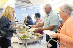 Southern Ute tribal elder, Erwin Taylor and wife, Carolyn Taylor go through the food line at the Elder’s Dinner Celebration held on Monday, Sept. 9, at the Southern Ute Multi-Purpose Facility, on the menu was a pasta bar with salad and sherbet for dessert. 