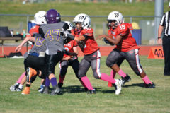 Durango Demon fifth grader, Peyton Pierre-Louis gets a rare handoff and rumbles for a touchdown against the Bayfield Wolverines on their way to a 48-0 score, Saturday, Oct. 5 in Bayfield, Colo.