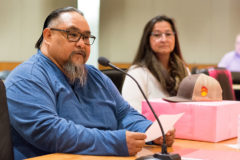 Lands Coordinator Trainee, Wendell Vigil reads the lands division memorandum to the Southern Ute Tribal Council on Tuesday, Dec. 3 for the land drawing of two parcels of land on the reservation.  The primary draw for the first parcel (105-acre more or less) of land was Rhonda Wilborn and the second parcel (58-acre more or less) of land was drawn as Jamie Rivera for primary. 