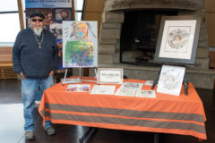 World renown Native American artist, Norman Lansing was one of the highlighted artists for the Southern Ute Museum’s Meet and Greet event. Lansing stands proud with a few new pieces he created. 