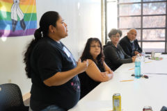 Southwest Rainbow Youth co-Founder, Precious Collins answers questions from the audience at the Southwest Rainbow Youth Two-Spirit Panel held at the Southern Ute Museum on Nov. 23. 
