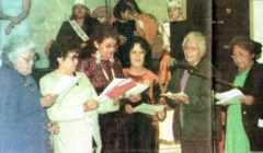 20 years ago: Elders sang Christmas songs at the annual Tribal Christmas program. Pictured here (left to right) are Annabelle Eagle, Junia Ruybal, Alice Neash, Joyce Duran, Annie Bettini, and Alvina B. Spencer.
This photo first appeared in the Dec. 30, 1999, edition of The Southern Ute Drum.
