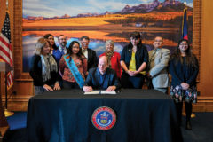 Colorado Governor, Jared Polis signs House Bill 20-1021; Colorado Youth Advisory Council (COYAC) Membership with the addition of representatives from Native American tribes with reservations in Colorado at the State Capitol on Wednesday, Feb. 26. 