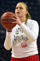 Then-sophomore Morgan Herrera practices free-throw shooting prior to Ignacio’s 2018 CHSAA Class 2A State Championships game versus Yuma inside the Budweiser Events Center in Loveland. Herrera was a four-year varsity cager in both Colorado (Ignacio, 2016-18) and Washington (La Conner, 2018-20), and despite being known as a basketball and volleyball player will be continuing her student-athlete days as a track-and-field athlete at the University of Washington.