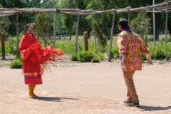 Aislinn Ryder and Jakob Box partner up for a line dance during the 2020 Southern Ute Bear Dance, which took place at the Bear Dance grounds, Friday, June 12.