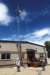 A new broadcast tower was erected, Thursday, July 16 at the Eddie Box Jr. Media Center – KSUT’s new home. The antennas on the new tower will broadcast KSUT’s signal to the HD Mountains, where it will then get distributed to numerous other tower sites.  KSUT is expected to broadcast from its new home in early September.
Four Corners Public Radio:
90.1 FM – Durango & La Plata County
89.3 FM – Central Durango
88.1 FM – Farmington & northwest New Mexico
88.1 FM – Pagosa Springs
106.3 FM – Cortez, Mancos & Montezuma County
91.9 FM – Dolores
91.1 FM – Silverton
Where to listen to KSUT Tribal Radio

KSUT Tribal Radio 91.3 FM (Ignacio)
KUUT 89.7 FM (Farmington/n.w. N.M.)
KZNM 100.9 FM (Towaoc)
KSUT Tribal Radio:
KSUT Tribal Radio 91.3 FM (Ignacio)
KUUT 89.7 FM (Farmington/n.w. N.M.)
KZNM 100.9 FM (Towaoc)
www.KSUT.org (Streaming live)
www.KSUT.org (Streaming live)
Worldwide at www.ksut.org and on iTunes Radio.